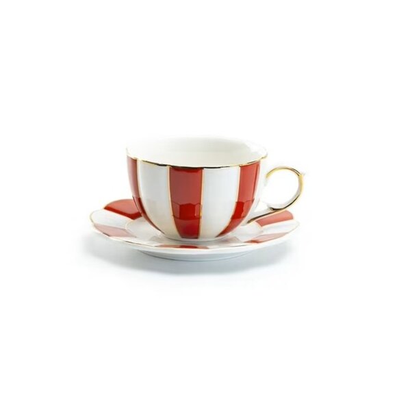 Grace Teaware Red and White Scallop Fine Porcelain 7oz Tea Cup and Saucer - Picture 2 of 2